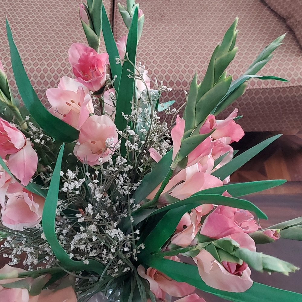 Silk flowers and vase